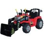 Tractor eléctrico MASTERS con cucharón, rojo, tracción trasera, batería de 12V, 2 motores de 25W, cucharón delantero, asiento ancho de plástico, control remoto de 2.4 GHz, reproductor MP3 con entrada AUX, luces LED