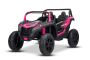 Coche eléctrico infantil tipo UTV XXL 24V, rosa, biplaza, motor con diferencial, ruedas de goma inflables, ejes traseros con suspensión, freno de disco, asiento acolchado, volante ajustable, Bluetooth, reproductor MP3 con entrada USB/SD.