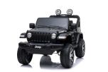 Coche eléctrico para niños JEEP Wrangler, negro, Asiento doble de polipiel, radio con Bluetooth y entrada USB, unidad 4x4, batería 12V10Ah, ruedas EVA, ejes de suspensión, control remoto de 2.4 GHz, con licencia