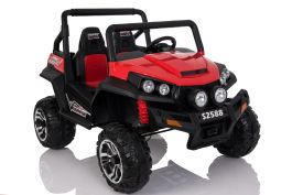 Electric Ride-On Toy Car RSX Red - 2.4Ghz, 24V, 4 X MOTOR, remote control, two-seats in leather, Soft EVA wheels, FM Radio, Bluetooth