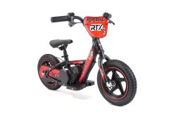 Bicicleta eléctrica para niños RIRIBIKE RTX3 24V (12"), rojo, Batería de litio, Motor de 100W, Freno de disco, Asiento de PU blando ajustable