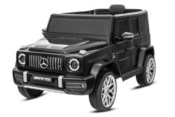 Coche eléctrico para niños Mercedes G nuevo, negro, licencia original, batería recargable, puertas abatibles, asiento individual, 2 motores, batería de litio, control remoto 2.4 GHz, suspensión trasera, arranque suave