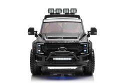 Coche eléctrico Ford Duty 24V negro, biplaza, tracción 4X4 con suspensión y motores de 24V de alto rendimiento, ruedas traseras dobles de EVA, asiento de polipiel, control remoto de 2,4 GHz, rampa de luz LED, reproductor MP3 con entrada USB, li