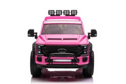 Coche eléctrico Ford Duty 24V rosa, biplaza, tracción 4X4 con suspensión y motores de 24V de alto rendimiento, ruedas traseras dobles de EVA, asiento de polipiel, control remoto de 2,4 GHz, rampa de luz LED, reproductor MP3 con entrada USB, lic
