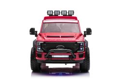 Coche eléctrico para Niños Ford super duty ,24V rojo, biplaza, tracción 4X4 con suspensión y motores de 24 V de alto rendimiento, ruedas traseras dobles de EVA, asiento de polipiel, control remoto de 2,4 GHz, rampa de luz LED, reproductor MP3 con entra