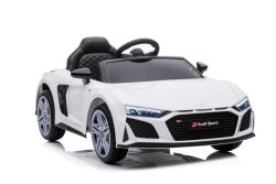 Coche eléctrico Audi R8 Spyder NUEVO tipo, Blanco, Licencia original, Funciona con pilas, Puertas que se abren, Asiento de plástico, 2x Motor de 25 W, Batería de 12 V, Control remoto de 2,4 Ghz, Arranque suave, Reproductor MP3