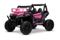 Coche Eléctrico Infantil Tipo UTV 24V, Rosa , con dos asientos de similpiel, Mando a distancia 2.4Ghz, 2 motores de 200 W, Batería de Litio, freno eléctrico, luces LED, ruedas de EVA blandas con suspensión, Reproductor MP3 con USB/SD.