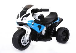 BMW S 1000 RR Triciclo eléctrico, motocicleta con batería, 3 ruedas, con licencia, 1x motor, batería de 6V, Azul