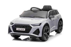 Coche Eléctrico Audi RS6, Gris, Asiento de cuero, Puertas que se abren, Motor 2x 25W, Batería 12 V, Mando a distancia 2.4 Ghz, Ruedas Soft EVA, Luces LED, Arranque suave, Amortiguadores, Matrícula ORIGINAL