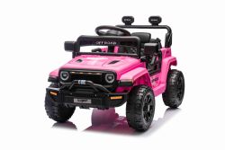 Coche eléctrico para niños OFFROAD NEW con tracción trasera, rosa, batería de litio, chasis alto, asiento ancho, suspensión en las ruedas traseras, control remoto de 2.4 GHz,  luces LED