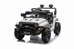 Coche eléctrico para niños OFFROAD NEW con tracción trasera, blanco, batería de litio, chasis alto, asiento ancho, suspensión en las ruedas traseras, control remoto de 2.4 GHz,  luces LED
