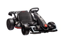 Kart Drift con licencia para conducir AUDI 24V, negro, luces LED, motor 2 x 150W, modo Drift con una velocidad de 12 Km/h, batería 24V, construcción de acero macizo, asiento ajustable, reproductor MP3