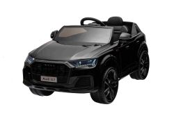 Coche eléctrico para niños Audi Q7 negro, Monoplaza, Suspensión independiente, Batería 12V, Mando a distancia, Motor 2 x 35W, Luces LED, Reproductor MP3 con entrada USB/AUX, Licenciado