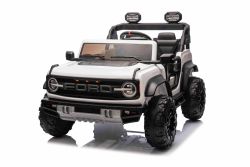 Ford Bronco XL Coche Eléctrico de Montar con Tracción en las Ruedas Traseras, Licenciado (Para Dos Ocupantes), Blanco, Batería de Litio, Suspensión Alta, Dos Asientos, Eje Trasero Suspendido, Control Remoto de 2.4 GHz, Reproductor MP3 con Entrada USB, Luc