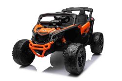 Coche eléctrico para niños Can-am Maverick Monoplaza con tracción 4X4, Naranja, Suspensión independiente, Mando a distancia 2,4 Ghz, 4 Motores de 35W, Ruedas EVA, Asiento de piel, Reproductor MP3 con entrada USB/AUX, Licenciado