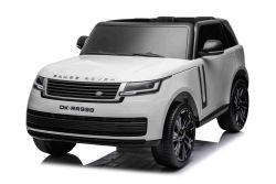 Coche eléctrico Range Rover modelo 2023, dos plazas, blanco, asientos de polipiel, radio con entrada USB, tracción trasera con suspensión, batería 12V7AH, ruedas EVA, llave de arranque, mando a distancia de 2,4 GHz, con licencia