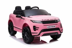 Eléctrico Ride-On Range Rover EVOQUE, rosado, asiento de cuero sintético individual, reproductor de MP3 con entrada USB, unidad 4x4, batería 12V10Ah, ruedas EVA, ejes de suspensión, arranque con llave, control remoto Bluetooth 2.4 GHz, con licencia