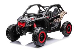 Coche eléctrico Can-am Maverick, negro, biplaza, suspensión trasera, mando a distancia de 2,4 Ghz, batería portátil, 4 motores de 35 W, ruedas de EVA, asiento del conductor ajustable, reproductor de MP3 con entrada USB/SD, con licencia