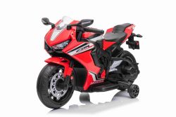 Moto eléctrica HONDA CBR 1000RR, Matriculada, Batería 12V, Asiento polipiel, Ruedas de plástico, Motor 30W, Luces LED, Chasis macizo, Ruedas auxiliares, Roja