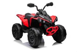 Can-am Renegade quad eléctrico correpasillos, rojo, monoplaza, suspensión delantera y trasera, luces LED, batería de 12 V, 2 motores de 35 W, ruedas blandas de EVA, reproductor MP3 con entrada USB/AUX, con licencia