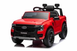 Coche eléctrico para niños FORD Ranger  12V, rojo, Asiento de piel, Mando 2.4 GHz, Entrada Bluetooth/USB, Suspensión, Batería 12V, Ruedas de Plástico, 2 Motores X 30W, Licencia ORIGINAL