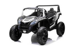 Coche eléctrico para niños UTV XXL 24V, Blanco, dos asientos en cuero, Discos de freno, Motor 24V, Luces LED, Ruedas de goma inflables con suspensión trasera, Reproductor MP3 con USB y Bluetooth, Volante ajustable