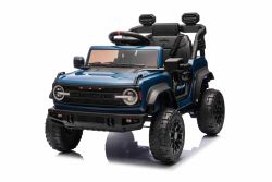 Coche eléctrico con licencia Ford Bronco con tracción en las ruedas traseras, de un solo asiento, azul, batería de litio, alta distancia al suelo, asiento ancho, suspensión del eje trasero, control remoto de 2.4 GHz, reproductor MP3 con entrada USB, luc