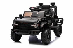 Coche eléctrico con licencia Ford Bronco con tracción en las ruedas traseras, de un solo asiento, negro, batería de litio, alta distancia al suelo, asiento ancho, suspensión del eje trasero, control remoto de 2.4 GHz, reproductor MP3 con entrada USB, luc