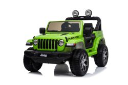 JEEP Wrangler Coche eléctrico para niños, Verde, Asiento doble de polipiel, radio con Bluetooth y entrada USB, unidad 4x4, Batería de litio, ruedas EVA, ejes de suspensión, control remoto de 2.4 GHz, con licencia