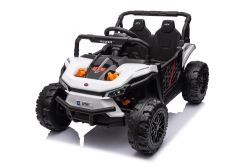 Coche eléctrico para niños UTV Small 12V, color blanco, Tracción trasera, Batería 12V, Ruedas de plástico, Asiento doble ancho para un solo niño, Mando a distancia 2,4 GHz, Reproductor MP3 con entrada USB/SD, Luces LED