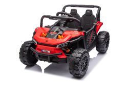 Coche eléctrico para niños UTV Small 12V, color rojo, Tracción trasera, Batería 12V, Ruedas de plástico, Asiento doble ancho para un solo niño, Mando a distancia 2,4 GHz, Reproductor MP3 con entrada USB/SD, Luces LED