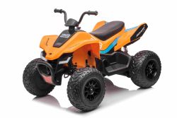 Quad Eléctrico para Niños licencia McLaren Racing MCL 12V 4X4, color naranja, ruedas blandas de EVA, control remoto, asiento de cuero sintético, suspensión trasera, motor 4 x 35W, luces LED, batería 12V10Ah