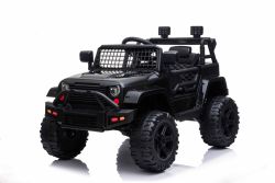 Coche eléctrico para niños OFFROAD con tracción trasera, negro, batería de 12V, chasis alto, asiento ancho, ejes suspendidos, control remoto de 2.4 GHz, reproductor de MP3 con entrada USB, luces LED