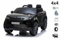 Eléctrico Ride-On Range Rover EVOQUE, negro, asiento de cuero sintético individual, reproductor de MP3 con entrada USB, unidad 4x4, batería 12V10Ah, ruedas EVA, ejes de suspensión, arranque con llave, control remoto Bluetooth 2.4 GHz, con licencia