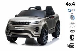 Eléctrico Ride-On Range Rover EVOQUE, pintado de gris, asiento de cuero sintético individual, reproductor de MP3 con entrada USB, unidad 4x4, batería 12V10Ah, ruedas EVA, ejes de suspensión, control remoto Bluetooth 2.4 GHz, con licencia