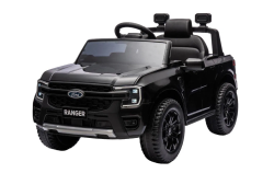 Coche eléctrico para niños FORD Ranger 12V, negro, Asiento de piel, Mando 2.4 GHz, Entrada Bluetooth/USB, Suspensión, Batería 12V, Ruedas de Plástico, 2 Motores X 30W, Licencia ORIGINAL