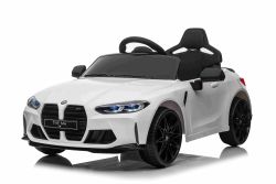 Coche eléctrico para niños BMW M4, blanco, mando 2.4 GHz, entrada USB/Aux, suspensión, batería 12V, luces LED, 2 X Motor, Licencia ORIGINAL