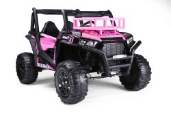  Coche eléctrico para niños UTV 24V, Rosa, dos asientos de polipiel, Mando a distancia de 2,4Ghz, 2 X 200 W Motores, freno eléctrico, luces LED, Ruedas de EVA suaves con suspensión, Reproductor de MP3 con USB/AUX