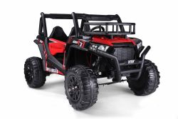 UTV 24V, Rojo, dos asientos en polipiel, Mando a distancia de 2.4Ghz, 2 X 200 W Motores, freno eléctrico, luces LED, Suaves ruedas EVA con suspensión, Reproductor MP3 con USB/AUX