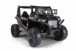 Coche eléctrico para niños UTV 24V, Negro, dos asientos en polipiel, Mando a distancia de 2.4Ghz, 2 X 200 W Motores, freno eléctrico, luces LED, Suaves ruedas EVA con suspensión, Reproductor MP3 con USB/AUX