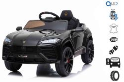 Paseo eléctrico en automóvil Lamborghini URUS, negro, con licencia original, alimentado por batería, puertas de apertura vertical, 2x motor, batería de 12 V, control remoto de 2.4 Ghz, ruedas suaves de EVA, suspensión, arranque suave