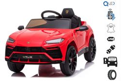 Paseo eléctrico en automóvil Lamborghini URUS, rojo, con licencia original, alimentado por batería, puertas de apertura vertical, 2x motor, batería de 12 V, control remoto de 2.4 Ghz, ruedas suaves de EVA, suspensión, arranque suave