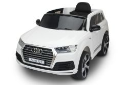  Coche Eléctrico Audi Q7 Quattro Nuevo, Blanco, Licencia Original, Con Pilas, Apertura de Puerta, Asiento Individual, Motor 2 x, Batería de 12 V, Control Remoto de 2.4 Ghz, Ruedas de EVA Suave, Arranque Suave