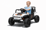 Coche eléctrico para niños UTV Small 12V, color blanco, Tracción trasera, Batería 12V, Ruedas de plástico, Asiento doble ancho para un solo niño, Mando a distancia 2,4 GHz, Reproductor MP3 con entrada USB/SD, Luces LED