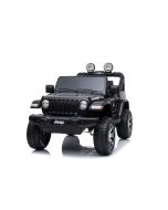 JEEP Wrangler Ride-On eléctrico, negro, Asiento doble de polipiel, radio con Bluetooth y entrada USB, unidad 4x4, batería 12V10Ah, ruedas EVA, ejes de suspensión, control remoto de 2.4 GHz, con licencia