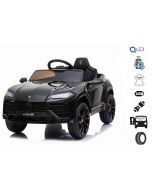 Paseo eléctrico en automóvil Lamborghini URUS, negro, con licencia original, alimentado por batería, puertas de apertura vertical, 2x motor, batería de 12 V, control remoto de 2.4 Ghz, ruedas suaves de EVA, suspensión, arranque suave