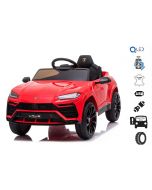 Paseo eléctrico en automóvil Lamborghini URUS, rojo, con licencia original, alimentado por batería, puertas de apertura vertical, 2x motor, batería de 12 V, control remoto de 2.4 Ghz, ruedas suaves de EVA, suspensión, arranque suave