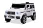 Coche eléctrico para niños Mercedes G nuevo, blanco, licencia original, batería recargable, puertas abatibles, asiento individual, 2 motores, batería de litio, control remoto 2.4 GHz, suspensión trasera, arranque suave