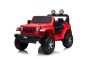 JEEP Wrangler Coche eléctrico para niños, rojo, Asiento doble de polipiel, radio con Bluetooth y entrada USB, unidad 4x4, batería 12V10Ah, ruedas EVA, ejes de suspensión, control remoto de 2.4 GHz, con licencia