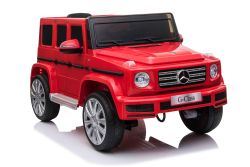 Coche eléctrico para niños Mercedes G500 12V, rojo, control remoto 2.4 GHz, entrada USB / SD, suspensión trasera, batería de litio, luces LED, licencia ORIGINAL